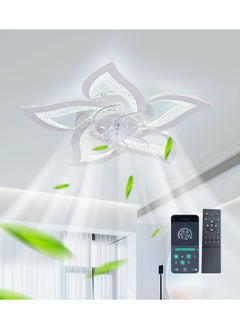 Ganeed Modern Low Profile Ceiling Fan with Lights Dimmable LED Ceiling Fans with Remote Control Flower Shape Flush Mount Ceiling Lamp with Dimming for Kitchen Bedroom Living Room Dining Room  - Image 1