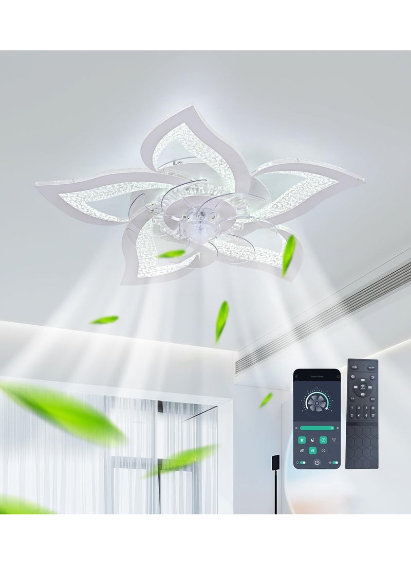 Ganeed Modern Low Profile Ceiling Fan with Lights Dimmable LED Ceiling Fans with Remote Control Flower Shape Flush Mount Ceiling Lamp with Dimming for Kitchen Bedroom Living Room Dining Room  - Image 1