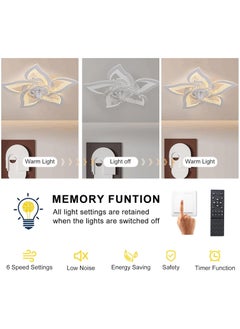 Ganeed Modern Low Profile Ceiling Fan with Lights Dimmable LED Ceiling Fans with Remote Control Flower Shape Flush Mount Ceiling Lamp with Dimming for Kitchen Bedroom Living Room Dining Room  - Image 5