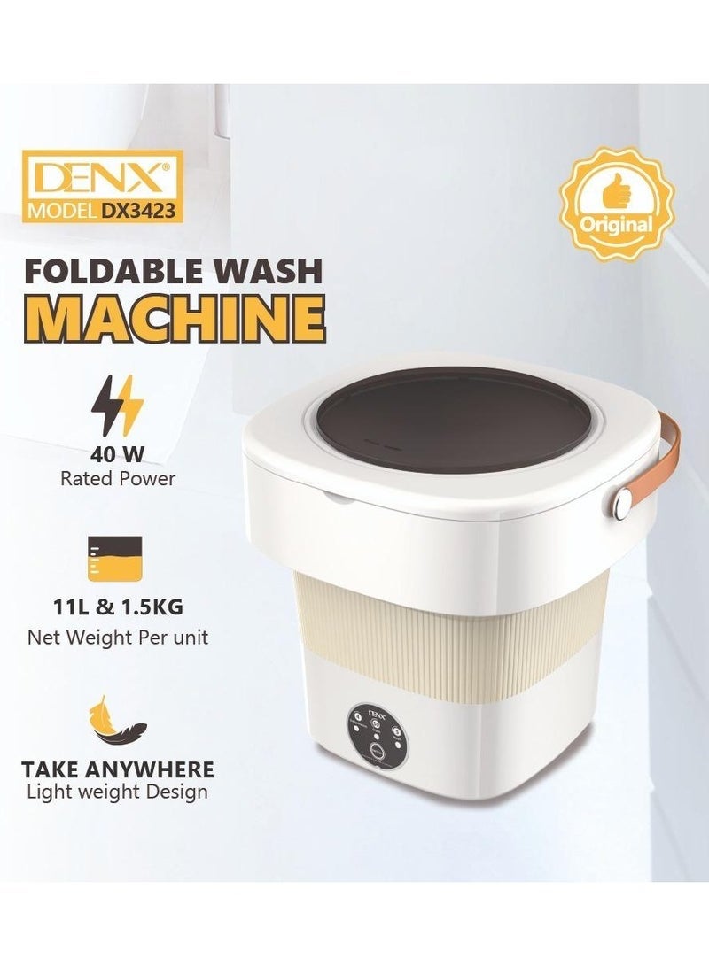 Denx DNEX DX3423 Foldable Washing Machine – 11L Portable Mini Washer & Spin Dryer for Travel, Apartments, Baby Clothes, Underwear, Socks, Lightweight Compact Design, Foldable & Easy to Store - Image 2