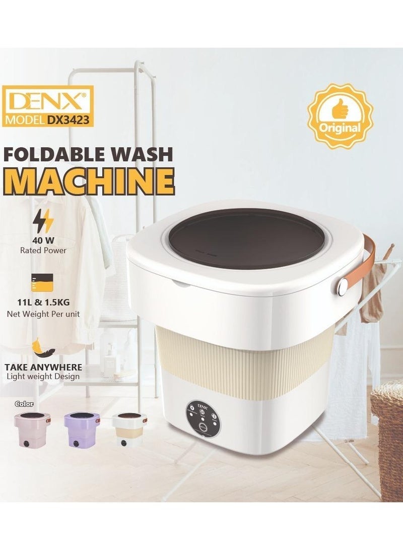Denx DNEX DX3423 Foldable Washing Machine – 11L Portable Mini Washer & Spin Dryer for Travel, Apartments, Baby Clothes, Underwear, Socks, Lightweight Compact Design, Foldable & Easy to Store - Image 3