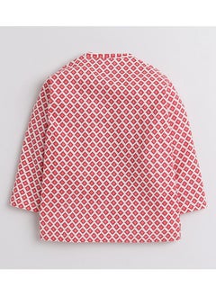 Polka Tots Polka Tots Full Sleeves Small Square Print Angrakha With Piping Dhoti - Cream  - Image 3