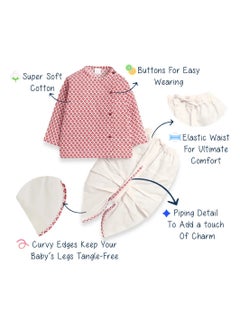 Polka Tots Polka Tots Full Sleeves Small Square Print Angrakha With Piping Dhoti - Cream  - Image 5