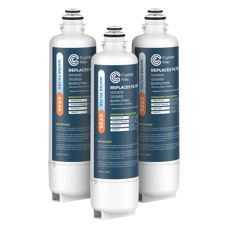 Crystala Filters Crystala Filters Replacement for Bosch Ultra Clarity Pro Water Filter Compatible with BORPLFTR50 12033030 11025825 12028325 BORPLFTR55 WFC100MF WFS200MF 3 Pack