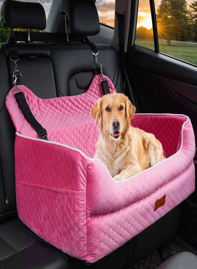 EUHAMS Dog Car Seat for Large/Medium Dogs - Memory Foam Dog Booster Seat for Under 55Lbs or 2 Small Dogs-Detachable and Washable Travel Bed with Thick Cushion and Storage Pockets-Pink - Image 1