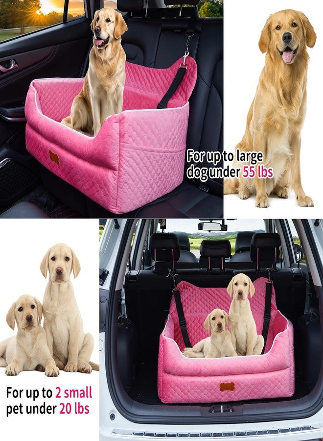 EUHAMS Dog Car Seat for Large/Medium Dogs - Memory Foam Dog Booster Seat for Under 55Lbs or 2 Small Dogs-Detachable and Washable Travel Bed with Thick Cushion and Storage Pockets-Pink - Image 4