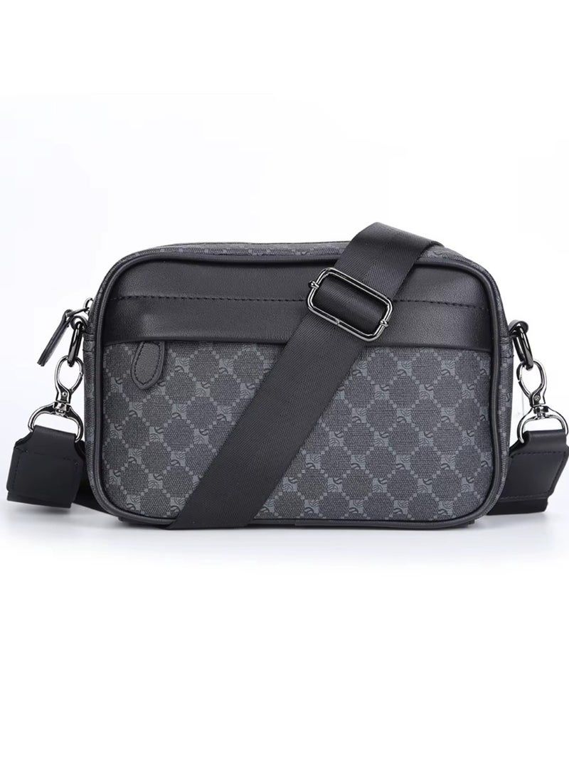 Casual Business Shoulder Bag for Men PU Leather Messenger Bag Wide Strap Crossbody Bags Square Plaid Designer Male Sling Purses