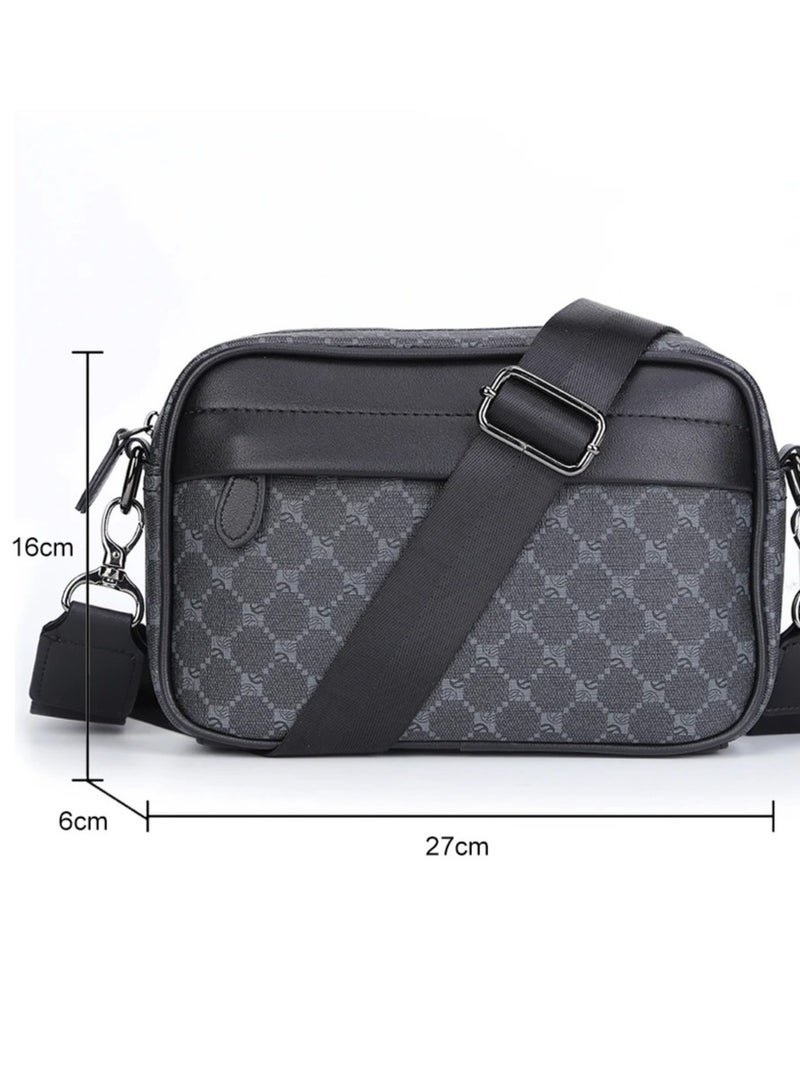 Casual Business Shoulder Bag for Men PU Leather Messenger Bag Wide Strap Crossbody Bags Square Plaid Designer Male Sling Purses