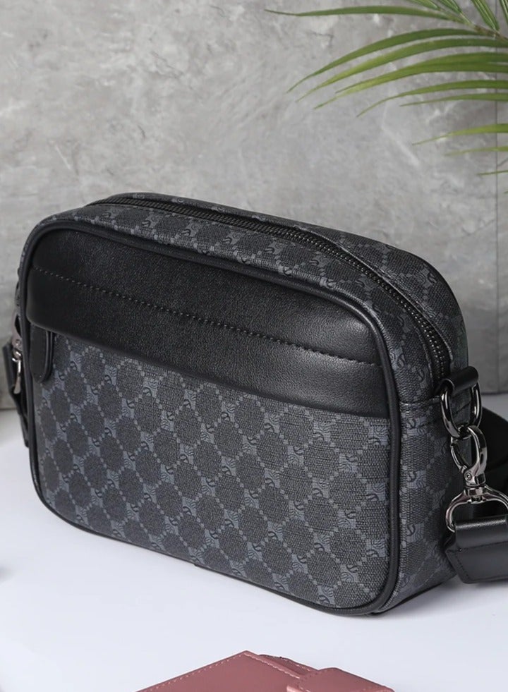 Casual Business Shoulder Bag for Men PU Leather Messenger Bag Wide Strap Crossbody Bags Square Plaid Designer Male Sling Purses