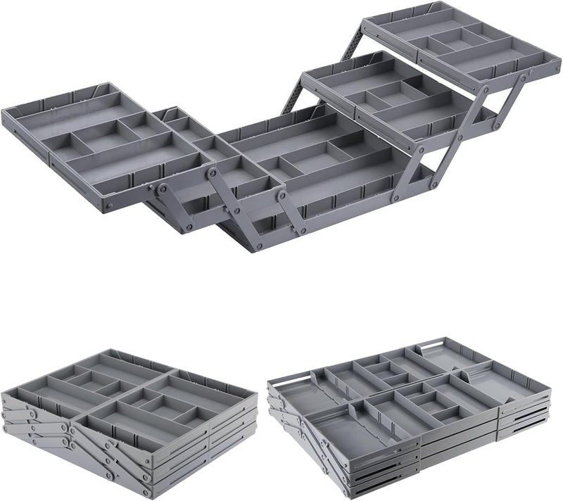Quincry 2/3 Tier Smart Collapsible Drawer Organizer,Multi Level Stacking Folding Junk Organizer, Foldable Expandable Pop up Tray, Expanding Multilevel Triple Desk Space Organizer (2 Row 3 Tier) - Image 1