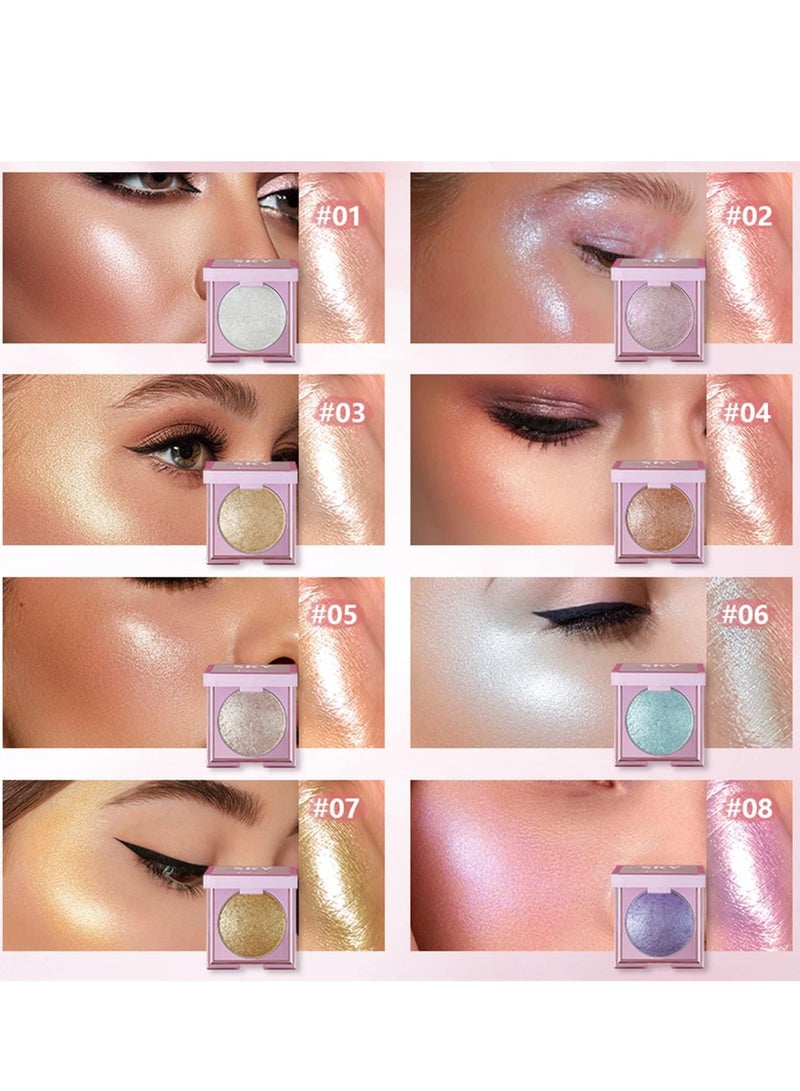 pudaier Face Highlighter Palette, 8 Colors Smooth Shimmer Highlighter Palette Longlasting, Shiny Face Illuminator Highlighter Makeup, Shimmer Radiant Glow Illuminator de Maquillaje (02 Gilt Purple) - Image 4