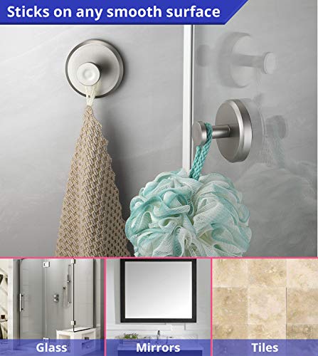 HOME SO Suction Cup Hooks for Shower, Bathroom, Kitchen, Glass Door, Mirror, Tile – Loofah, Towel, Coat, Bath Robe for Hanging up to 15 lbs – Polished Matte Chrome, Brushed Nickel (2-pack) - Image 3