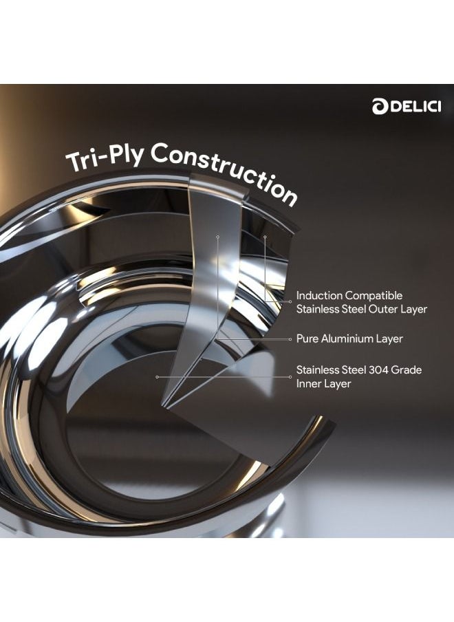 DELICI Tri-ply Stainless Steel And Aluminium Milk Pan 1.70 Ltr Capacity, Healthy Non-Stick Interior, Oven Safe, Dishwasher Safe, Induction Cooking Pot(DTMP16)  - Image 3