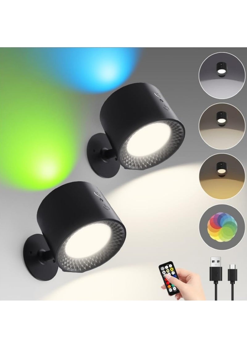 XiuWoo Set of 2 Battery Operated Wall Sconce, Wireless Magnetic Wall Lights with Remote, 9 Colors RGB Rechargeable Ambient Sconce, 3 Color Temp, Dimming & Removable, Wall Mounted Lamp for Bedroom - Image 1