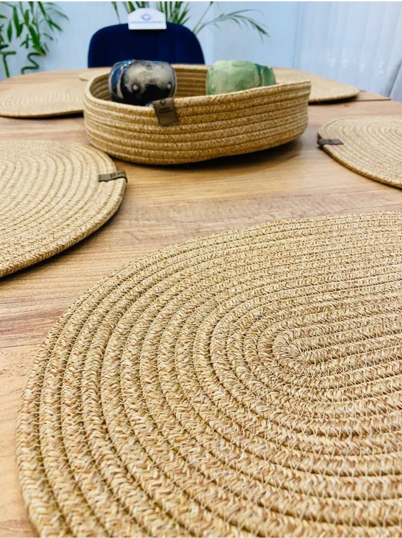 BDZ Deri BDZ Leather Wicker Jute Presentation Plate Coaster American Service Oval Service Plate and Basket 7 Pieces