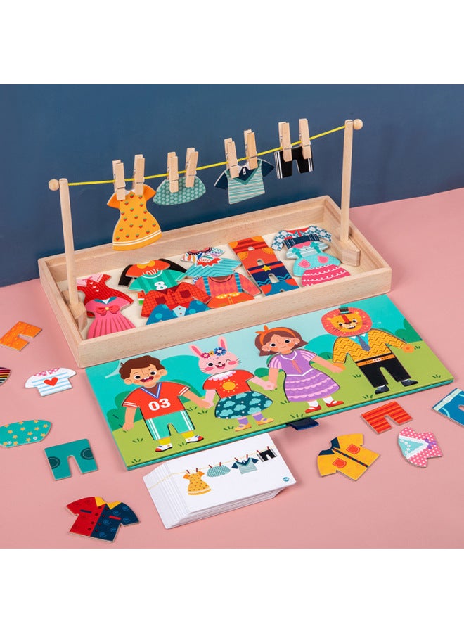 Children's Early Childhood Puzzle Wooden Varied Creative Hanging Clothes. 7 Dress Up Game Boys And Girls Play Home Educational Toys-Color:Clothes Dressing Game (Lion) 0.7  - Image 2