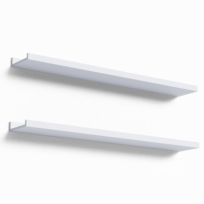 Boswillon 36 Inches Long Floating Shelves Wall Mounted 2 Set Modern White Wall Shelf for Bedroom Nursery Book Shelf with Lip Picture Ledge Shelf for Wall Decor Living Room Bathroom Kitchen White