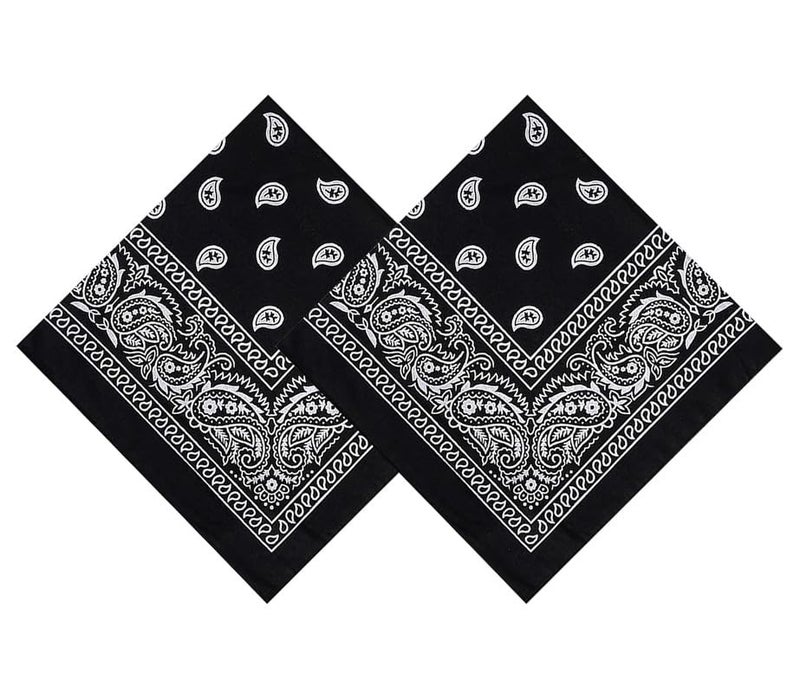 DIKHAWA Soft Breathable Cotton Paisley Bandana Handkerchief For Hair Head Bike For Men & Women (BLACK_50CM X 50CM_Pack of 2) - Image 1