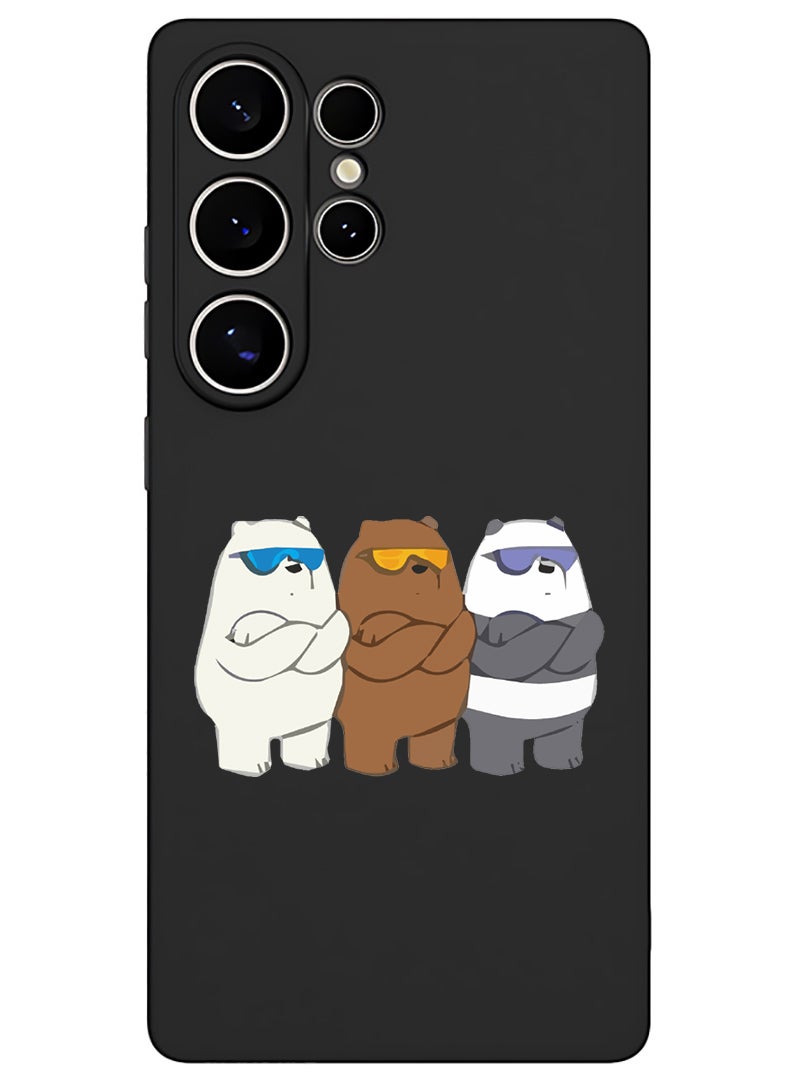 Theodor Protective Slim Fit Case Liquid Silicone Cover with Full Body Protection Anti-Scratch Shockproof Case For Samsung Galaxy S25 Ultra (Black) - Bears Pose - Image 1