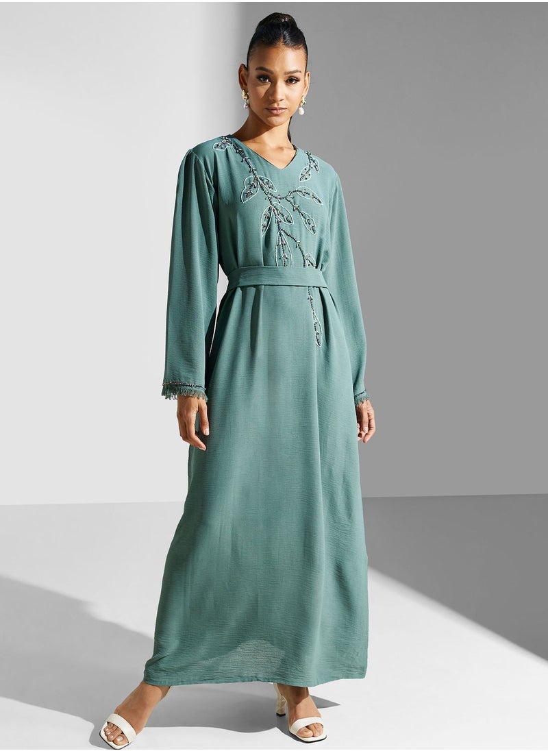 hayas closet - Embellished Belted Jalabiya - Image 1