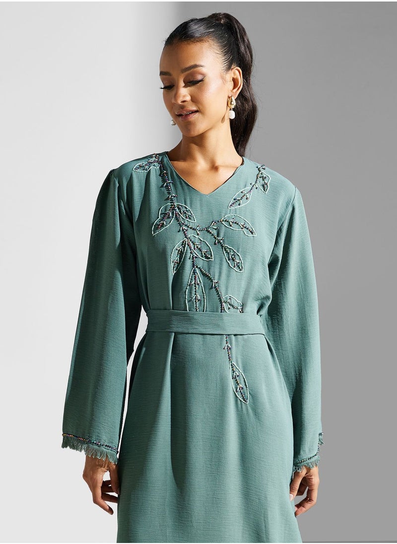 hayas closet - Embellished Belted Jalabiya - Image 1