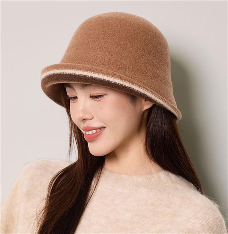 Pocadri Women Warm Vintage Bucket Hats Fashion Fedora Cloche Cap Classic Felt Bowler Hat Outdoor Fall Winter Camel - Image 2