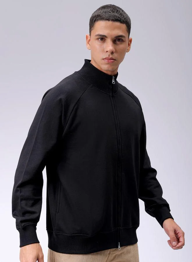 ذا انديان كراج كو Men Relaxed Fit Solid High neck Front Open High Neck Sweatshirt
