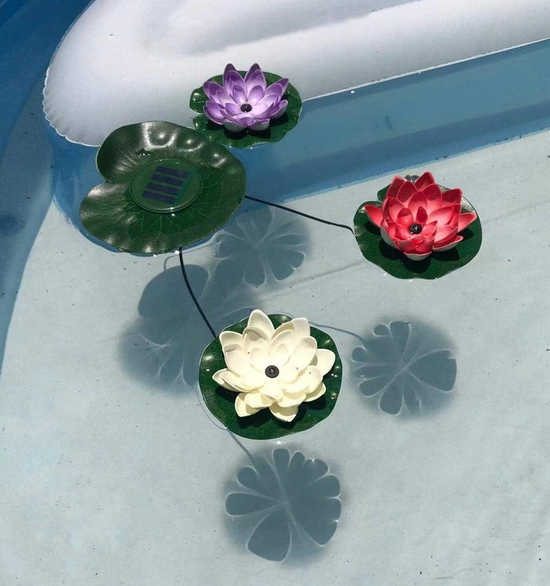 Superdream Colorful Solar Power Energy Floating Lotus Flower LED Accent Night Light for Pond Garden - Image 4