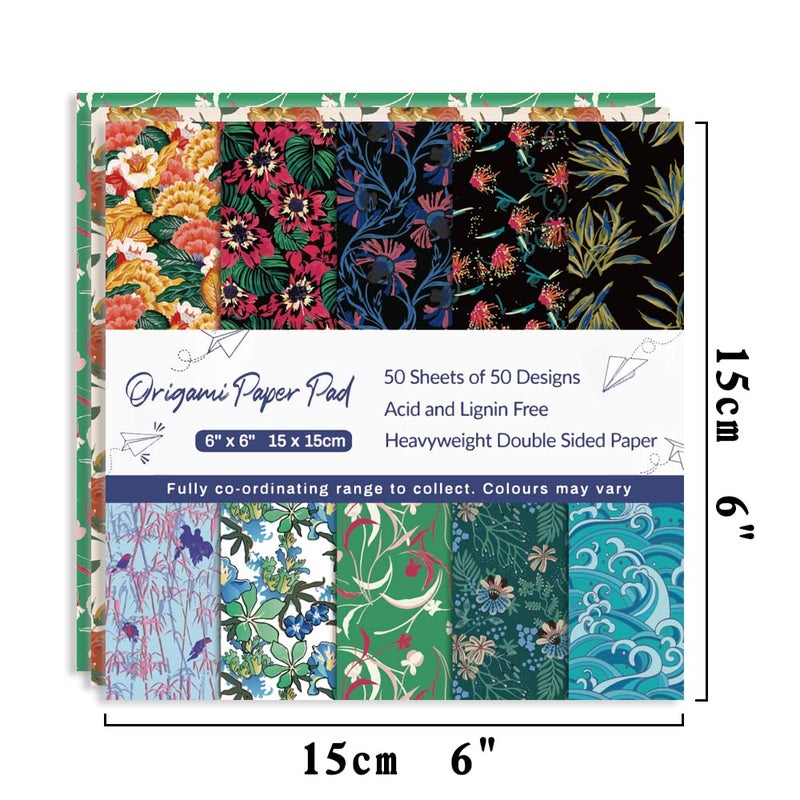 Qianshan Origami Paper Kit 50 Sheets 6 Inch Square Double Sided Color 50 Vivid Japanese Washi Chiyo Colors for Hand Crafts Origami Paper Arts Creativity Flowers - Image 2