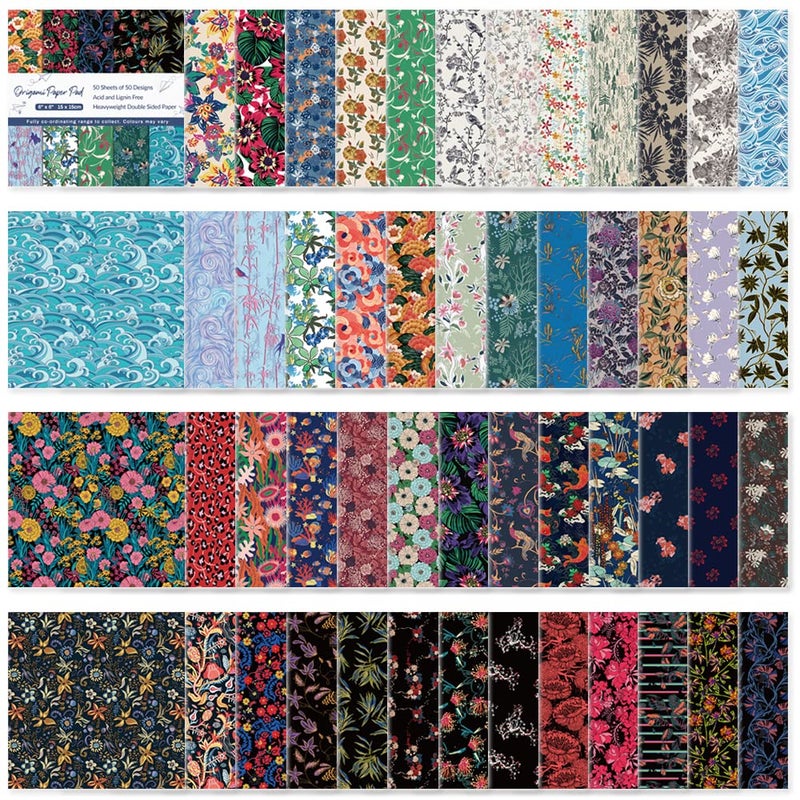 Qianshan Origami Paper Kit 50 Sheets 6 Inch Square Double Sided Color 50 Vivid Japanese Washi Chiyo Colors for Hand Crafts Origami Paper Arts Creativity Flowers - Image 1