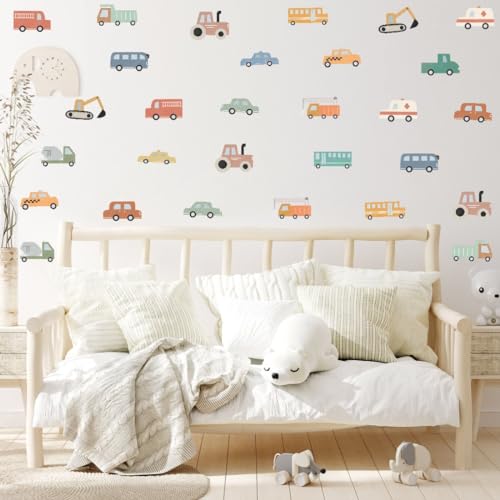 YIMEHDAN Watercolor Transportation Vehicle Wall Decals,Truck Tractor Excavator Bus Vinyl Wall Stickers, Self-Adhesive Cartoon Construction Car Artwork for Boys Bedroom Playroom Decor - Image 2