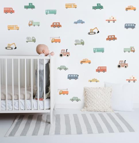 YIMEHDAN Watercolor Transportation Vehicle Wall Decals,Truck Tractor Excavator Bus Vinyl Wall Stickers, Self-Adhesive Cartoon Construction Car Artwork for Boys Bedroom Playroom Decor - Image 4