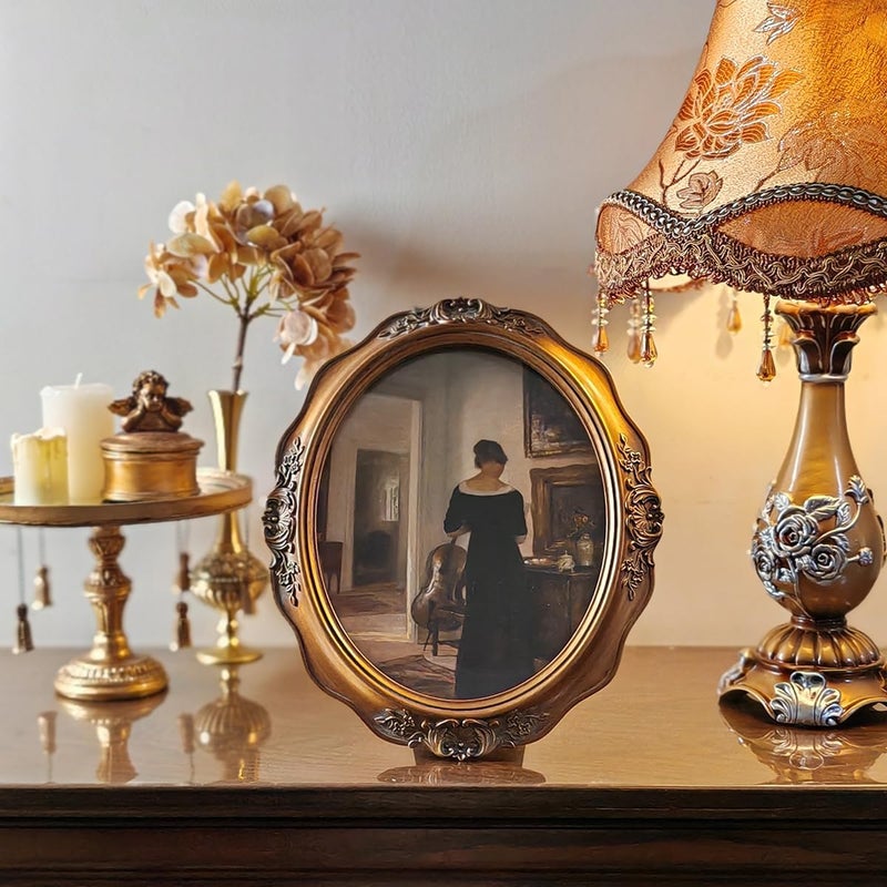 SIKOO Vintage Picture Frames 8x10 Antique Oval Picture Frame Tabletop and Wall Mount Vintage Mini Wall Decor Bronze Gold - Image 2
