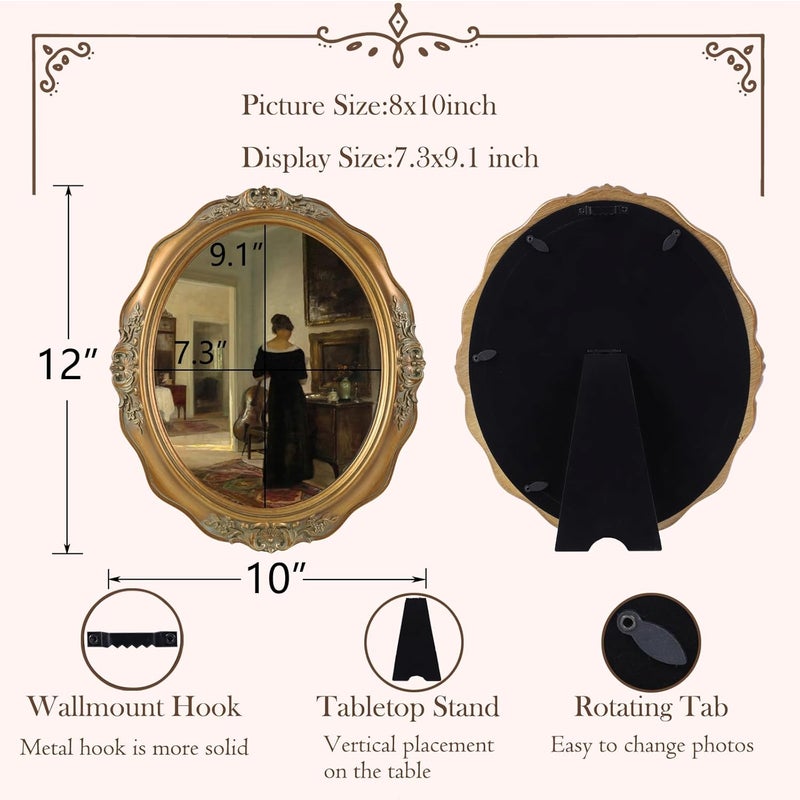 SIKOO Vintage Picture Frames 8x10 Antique Oval Picture Frame Tabletop and Wall Mount Vintage Mini Wall Decor Bronze Gold - Image 5