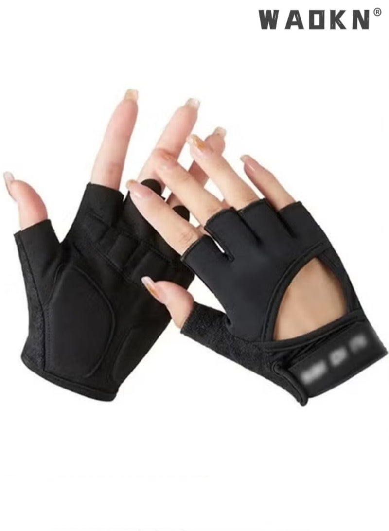 WAOKN Gym Hand Gloves with Anti-skid and Wear-resistant, Building Training Sport Fitness Gloves Comfortable Exercise Gloves and Breathable Cycling Gloves, Weight Lifting Gloves, for men and Women For Pull Up Deadlifting & Shrugs Black M - Image 1