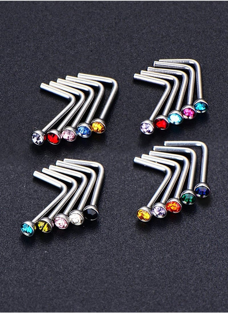 SYOSI 120 Pcs Stainless Steel Nose Studs, 1.5mm 2mm 2.5mm L Shaped Nose Rings Studs Nose Rings for Women Men Nostrial Piercing Pin Body Jewelry, Hypoallergenic (White and Colour) - Image 5