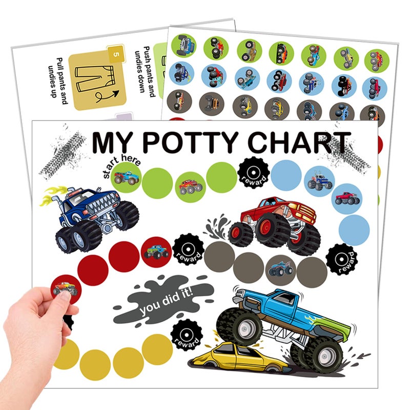 Boqon 16 Pcs Truck Themed Potty Chart for Toddlers Boys, Potty Training Chart for Toddlers Boys Self-Adhesive Truck Stickers Reward Charts for Toddler Kids (Car16) - Image 1