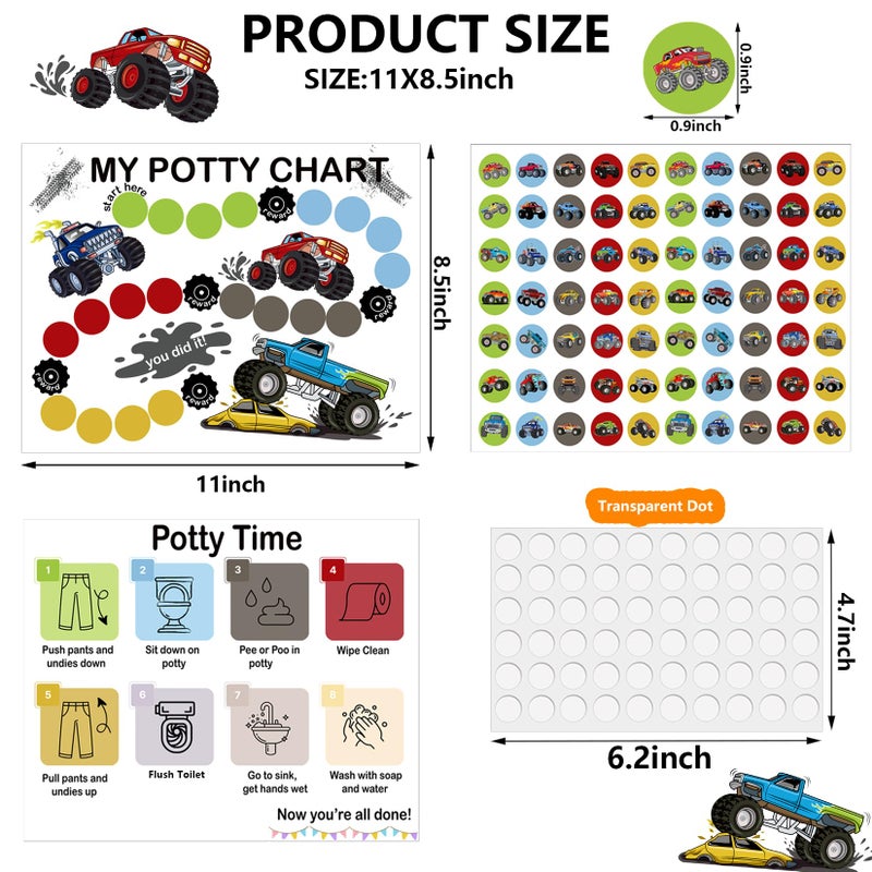 Boqon 16 Pcs Truck Themed Potty Chart for Toddlers Boys, Potty Training Chart for Toddlers Boys Self-Adhesive Truck Stickers Reward Charts for Toddler Kids (Car16) - Image 4