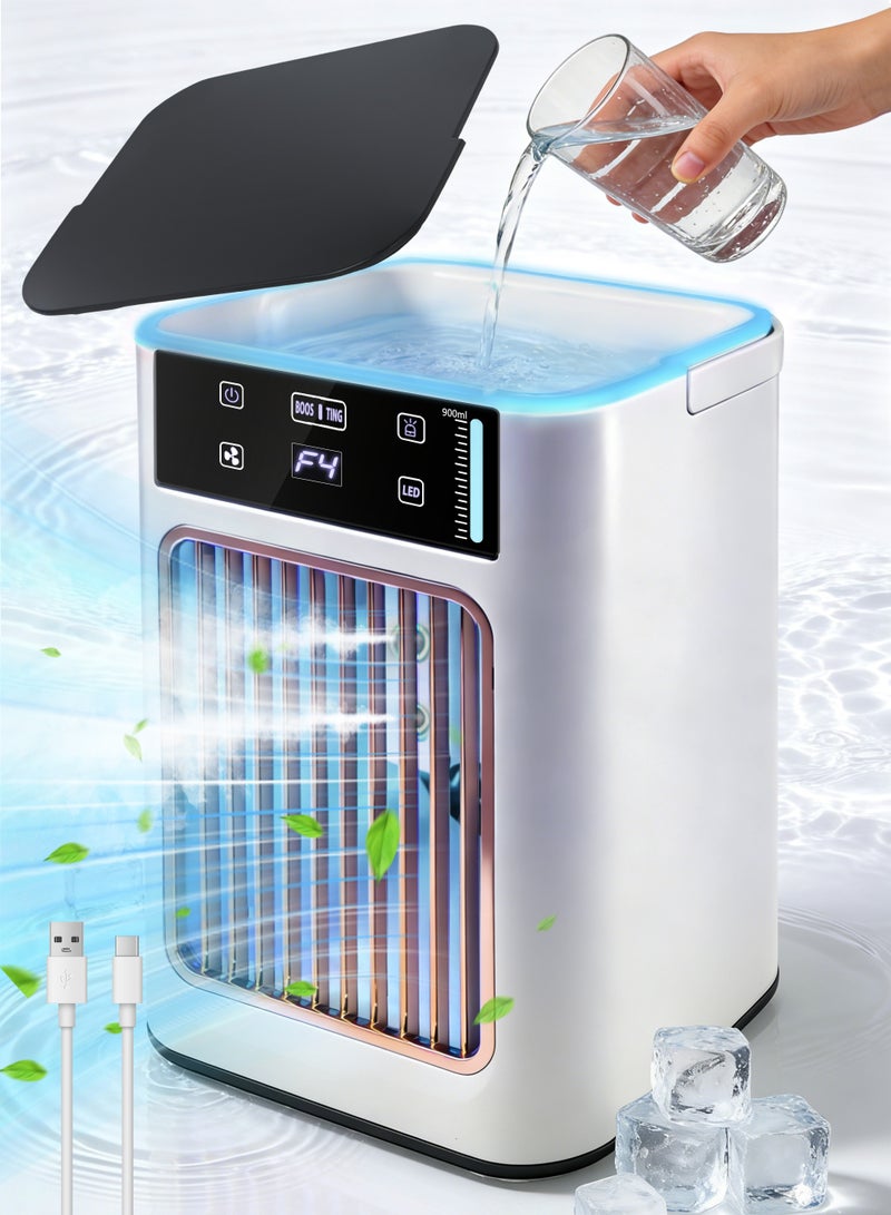 Necomi Table Fans, Portable Misting Fan, 900mL Tank & 7 Colors LED Lights, 3-Speed, Water Level Display for Cooling, Office, Patio - Image 1
