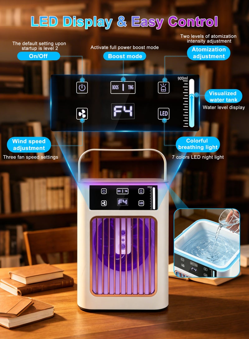 Necomi Table Fans, Portable Misting Fan, 900mL Tank & 7 Colors LED Lights, 3-Speed, Water Level Display for Cooling, Office, Patio - Image 3