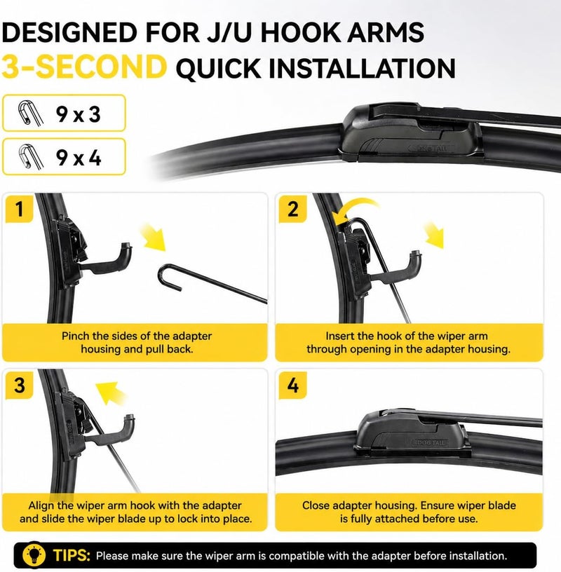 DOG TAIL DOGTAIL 26"+ 24" Wiper Blades for Honda Pilot 2016-2025 Honda Passport 2019-2025 Ridgeline 2017-2025, Premium All Season Automotive Replacement OEM Windshield Wiper Blades for My Car J-Hook - Image 2