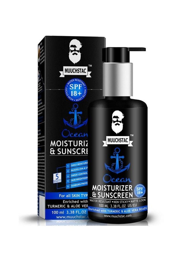 MUUCHSTAC Men’S Ocean Moisturizer & Sunscreen Matte Look Spf 18+ Cream With Turmeric & Aloe Vera Beads Nonsticky & Water Resistant 100 Ml  - Image 2