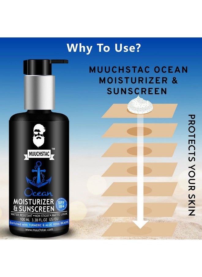 MUUCHSTAC Men’S Ocean Moisturizer & Sunscreen Matte Look Spf 18+ Cream With Turmeric & Aloe Vera Beads Nonsticky & Water Resistant 100 Ml  - Image 4