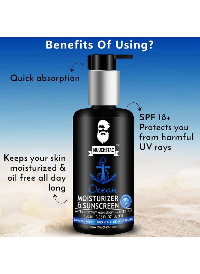 MUUCHSTAC Men’S Ocean Moisturizer & Sunscreen Matte Look Spf 18+ Cream With Turmeric & Aloe Vera Beads Nonsticky & Water Resistant 100 Ml  - Image 3