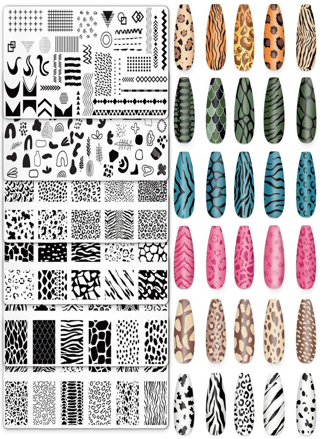 Whaline 6Pcs Animal Print Nail Plates Stamping Set Leopard Print Stamp Templates Nail Art Plates for DIY Print Manicure Salon Design Gift - Image 1