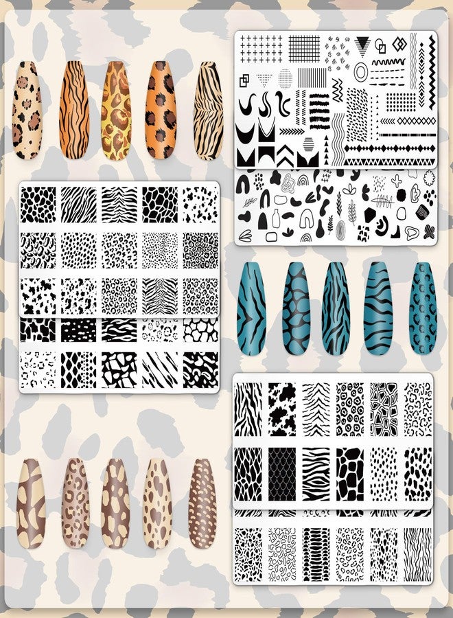 Whaline 6Pcs Animal Print Nail Plates Stamping Set Leopard Print Stamp Templates Nail Art Plates for DIY Print Manicure Salon Design Gift - Image 3