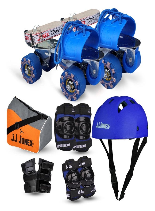 Jonex JJ JONEX Attack Adjustable Skates Combo with Helmet, Knee Pad, Elbow Pad, Gloves, Key, Bag - Suitable for Age 6-11 (Medium) - Blue Helmet - Image 1