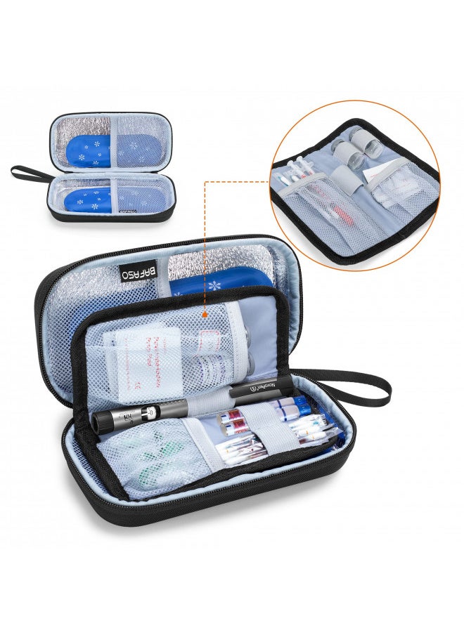 BAFASO Hard Insulin Cooler Travel Case with 2 Ice Packs, Insulin Travel Case for Insulin Pens and Diabetic Supplies, Black