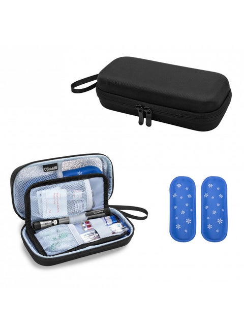 BAFASO Hard Insulin Cooler Travel Case with 2 Ice Packs, Insulin Travel Case for Insulin Pens and Diabetic Supplies, Black