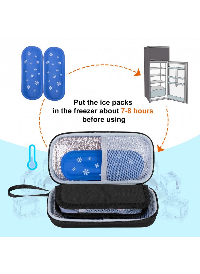 BAFASO Hard Insulin Cooler Travel Case with 2 Ice Packs, Insulin Travel Case for Insulin Pens and Diabetic Supplies, Black